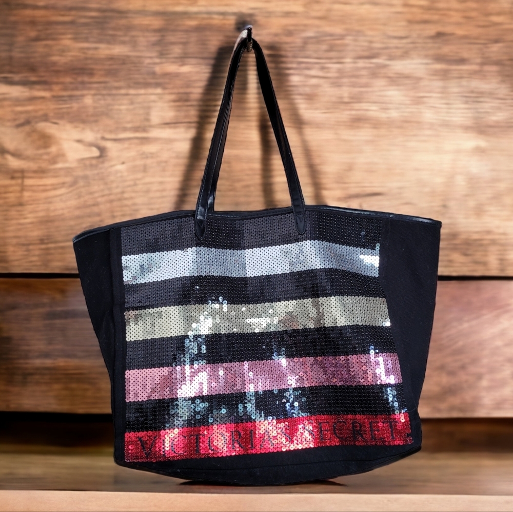Victoria’s Secret Large Tote Bag Striped Sequins